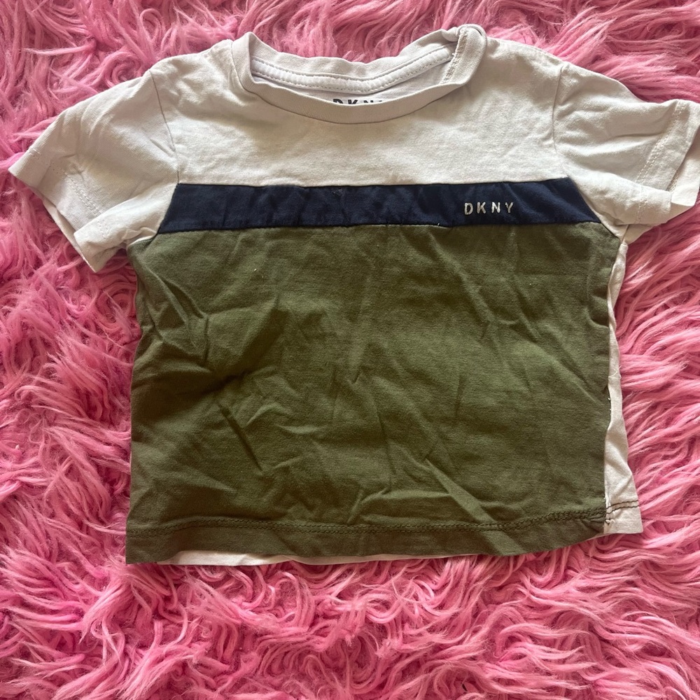 DKNY Color-Block Short Sleeve Tee Olive Green White